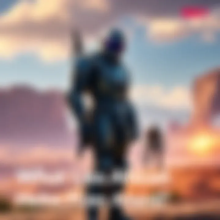 Hero 51 stands confidently in Grand Mesa, ready for battle, with Pharah in the background and hints of Talon approaching.