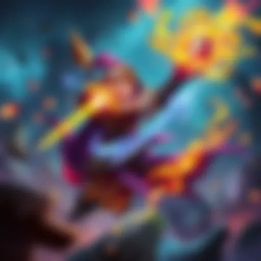 A fantasy hero in a vibrant setting, combining magical spells for battle