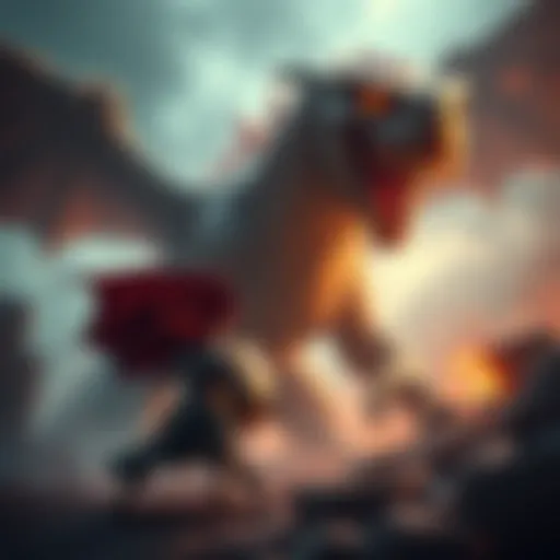 A brave hero engaged in a fierce battle with a large dragon, showcasing determination and bravery.