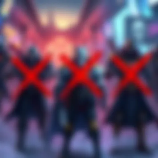 Illustration showing three gaming heroes with red crosses over them, symbolizing their removal from the game, against a backdrop of a gaming scene