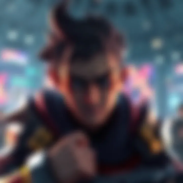 A struggling video game character looking defeated in an arena, showcasing low performance with sad expressions and low stats on the screen behind