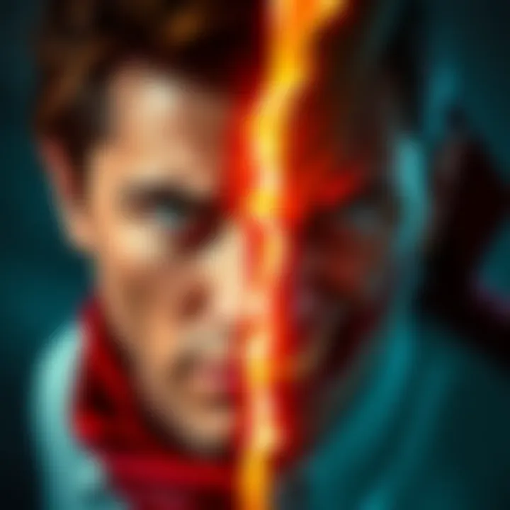 A split image showing a heroic figure on one side and a villainous figure on the other, illustrating the different roles in society.