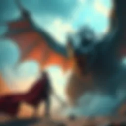 A brave character stands ready to battle a massive dragon, showcasing determination and strength.