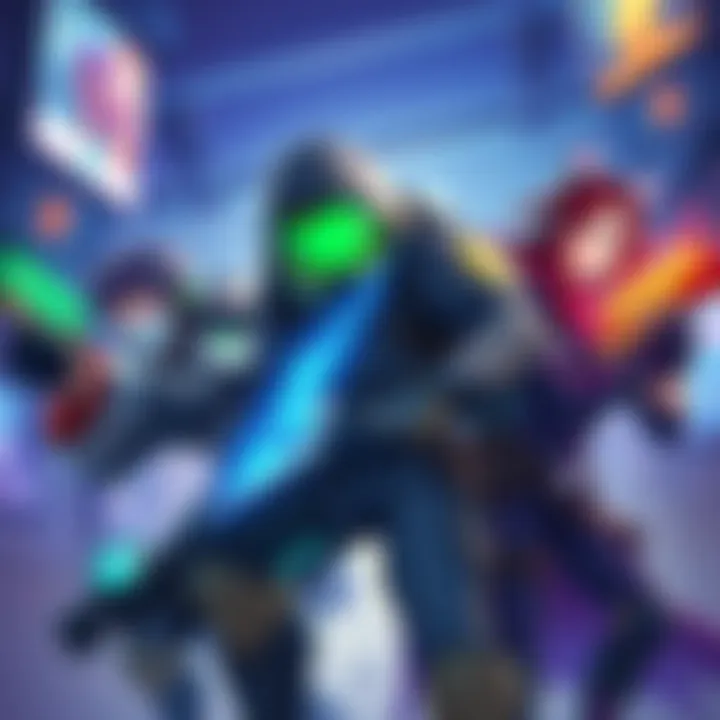 Illustration of Cassidy, Bastion, and Ana showcasing their skills in a colorful gaming environment