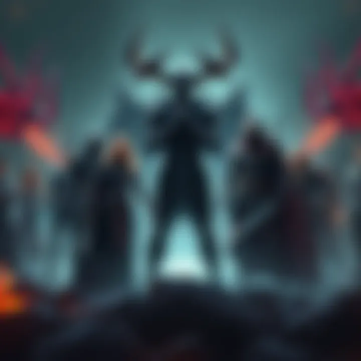 A diverse team of heroes stands together, ready to face the dark figure of Vecna in a dramatic confrontation, symbolizing courage and teamwork.