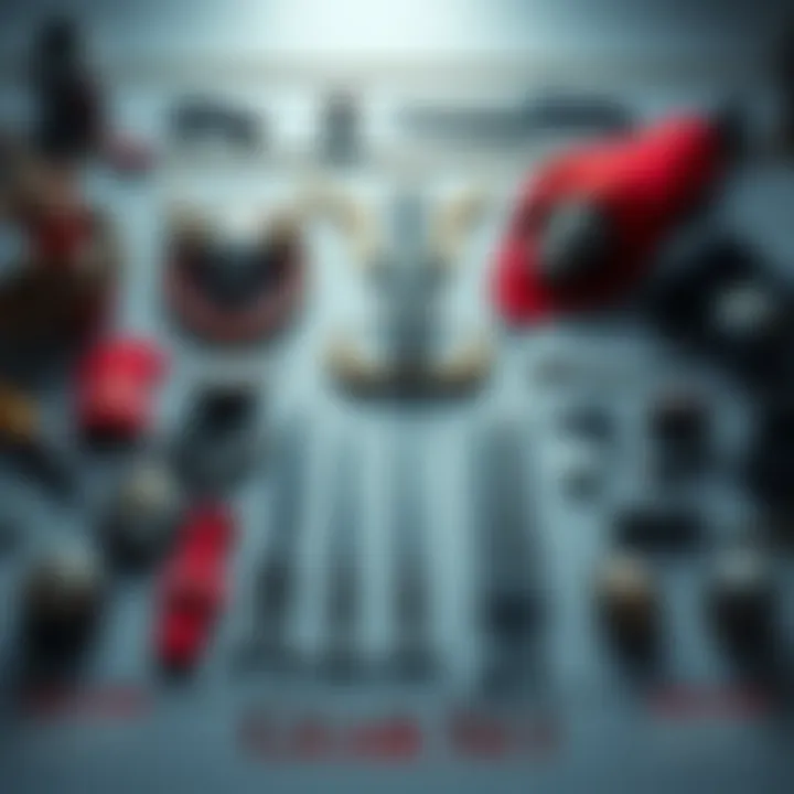 A variety of gear sets laid out for heroic gameplay, showcasing armor and weapons ready for battle.