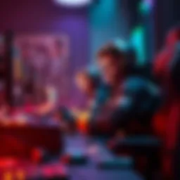 Heroic Teammate in Gaming A player in a gaming setup helping a teammate with resources and support during a challenging moment