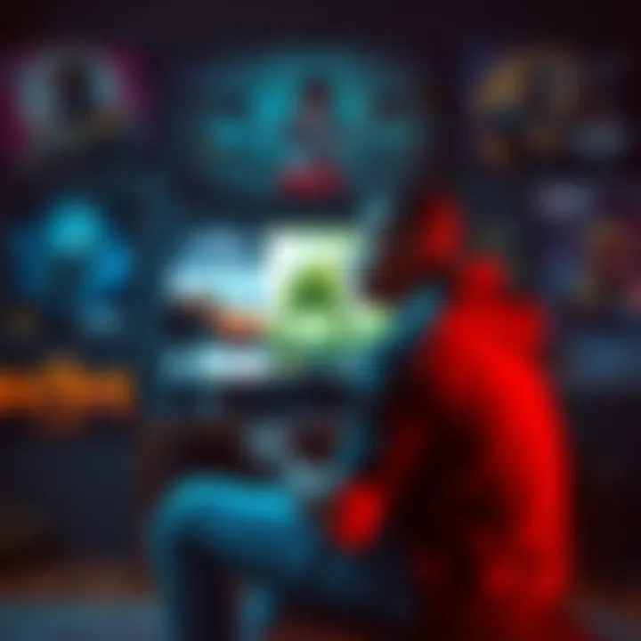 A player sitting in front of a gaming console, looking uncertain with a controller in hand, surrounded by gaming posters.