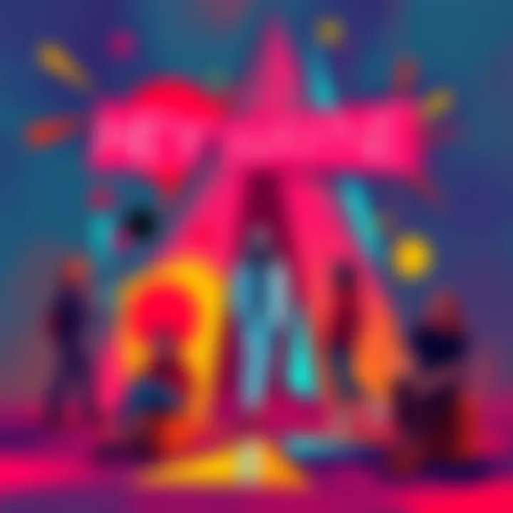 A colorful representation showcasing the theme of Hey Wayne from Hylics Somsnosa, with abstract shapes and figures symbolizing interactive narratives.