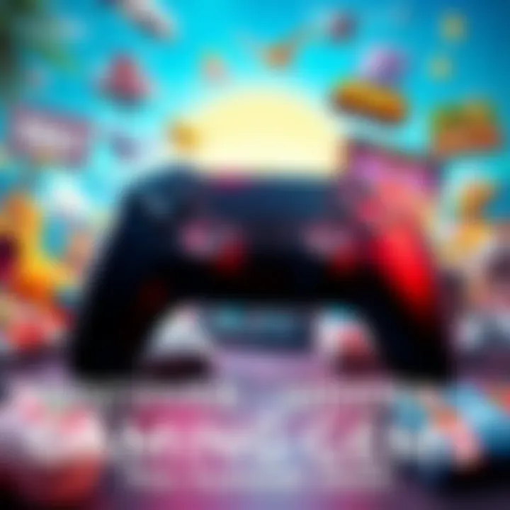 A gaming controller surrounded by various lesser-known video game titles and summer graphics.