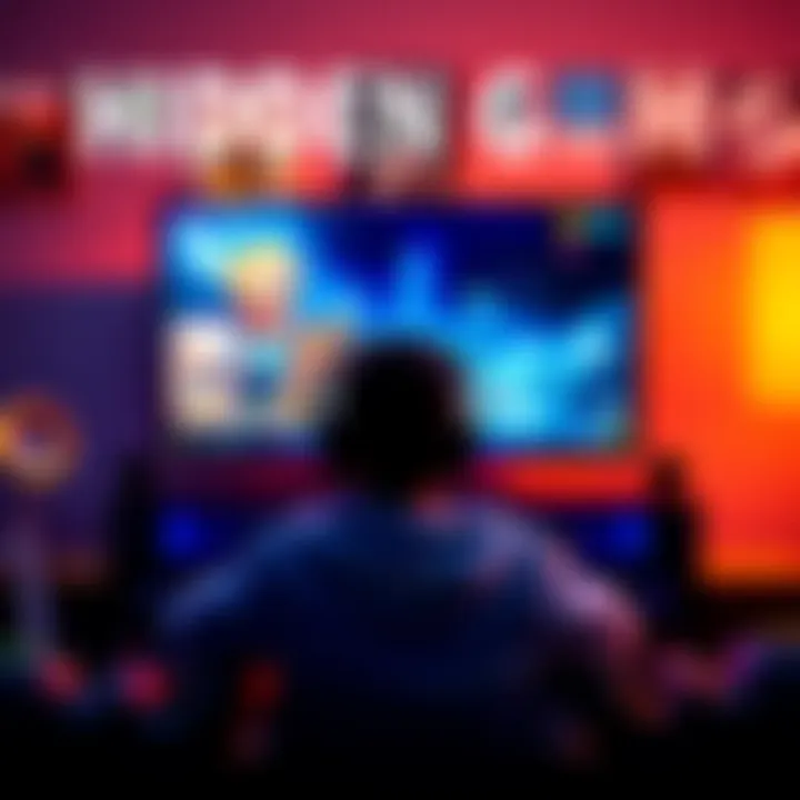 A gamer sitting in front of a television, immersed in playing a lesser-known PS4 or PS5 game, with game posters in the background.