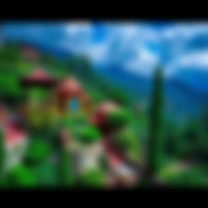 A scenic view of an overlooked travel destination with lush greenery and unique architecture