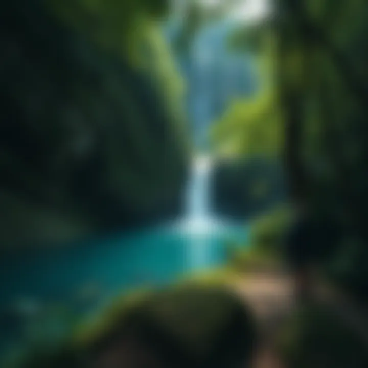 A view of a hidden waterfall surrounded by lush greenery in an untouched area.