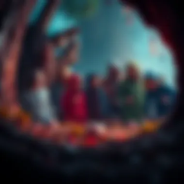 A group of players hiding in various spots during a hide and seek game, showcasing their successful strategies while a seeker looks around