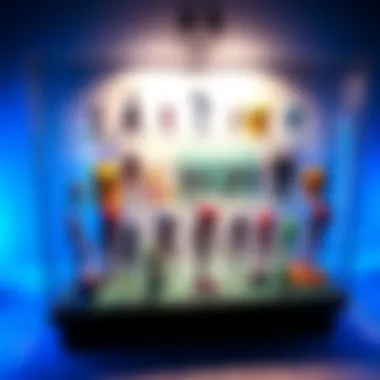 A colorful display case showcasing various Hielocos Aliens figures arranged neatly, highlighting each unique piece in the collection.