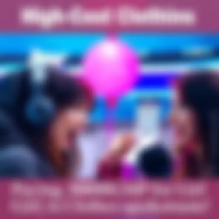 A shocked person looking at a price tag of girl's clothes, comparing it to a tank extraction cost, with a playful balloon in the background.