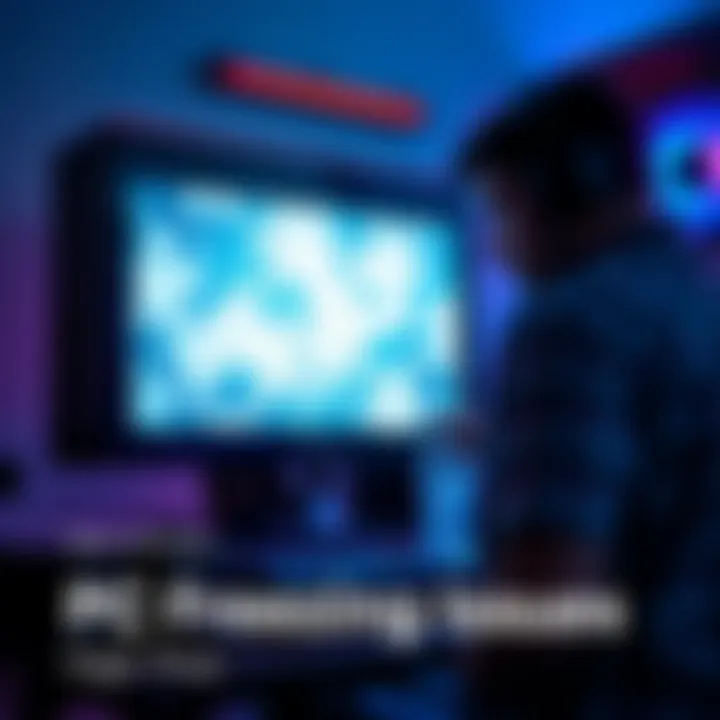 High-End PC Freezing Issue A high-end gaming computer showing a frozen screen with a frustrated person in the background