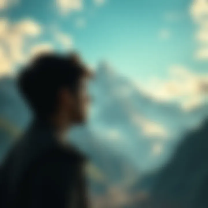 A person looking thoughtful while gazing at a high mountain, representing the challenge of meeting expectations.