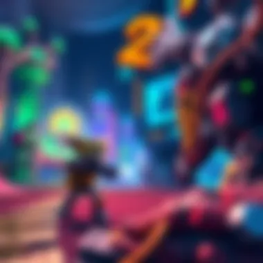 Colorful gameplay scene inspired by Ratchet and Clank, featuring vibrant environments and action-packed scenes