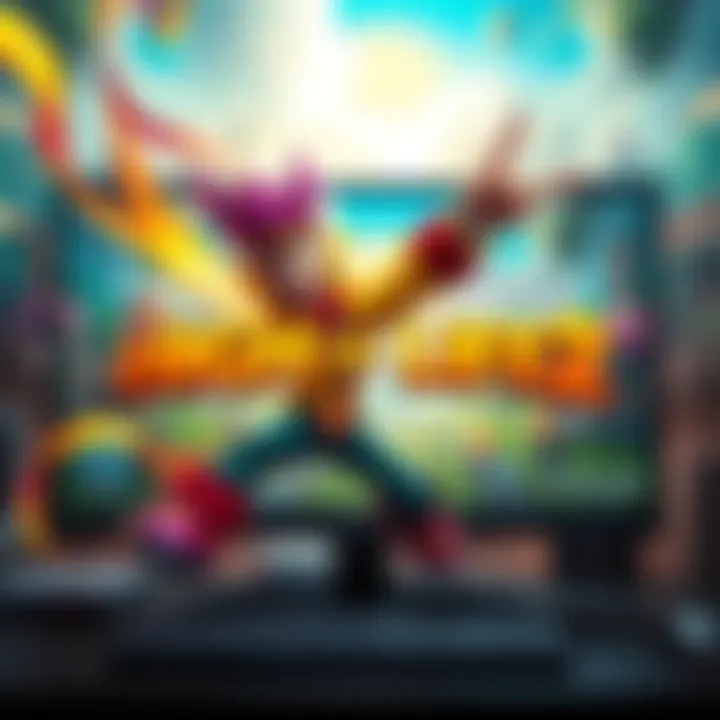 A colorful game character from High On Life 2, showcasing action and excitement, with a backdrop of a vibrant gaming world on a computer screen.