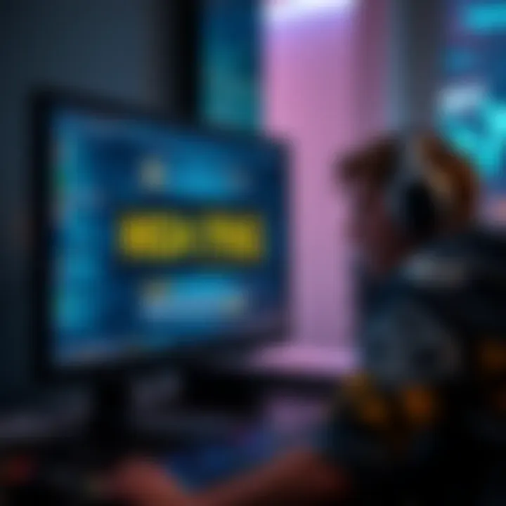 A computer screen displaying high ping notifications while a gamer looks frustrated