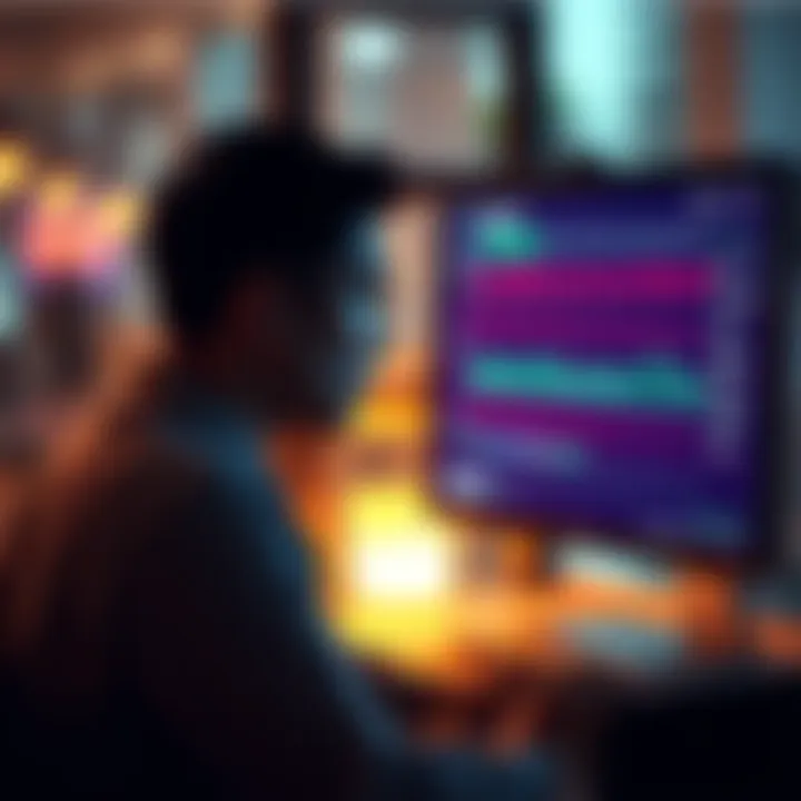 A frustrated person looking at a computer screen showing high ping rates, indicating internet connectivity problems