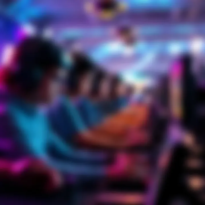 A group of competitive gamers focusing on their screens, showcasing their high sensitivity techniques during a gaming tournament