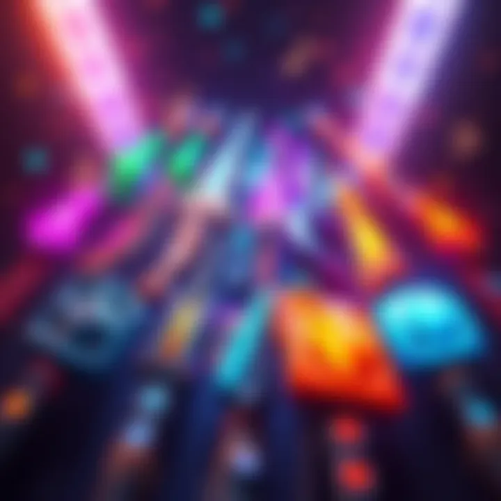 A colorful display of higher rarity HH weapons with musical notes around them, symbolizing potential new songs and buffs.