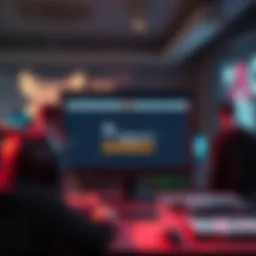 Highguard Website Outage A computer screen displaying an error message for the Highguard website, with worried gamers in the background discussing the issue.