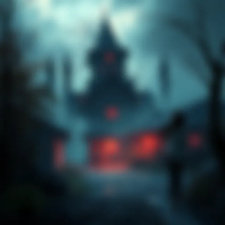 A blend of Higurashi: When They Cry and Silent Hill elements, featuring eerie landscapes and dark characters.