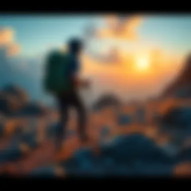 A person hiking through a rocky area with a backpack, showcasing alternative travel methods in challenging landscapes.