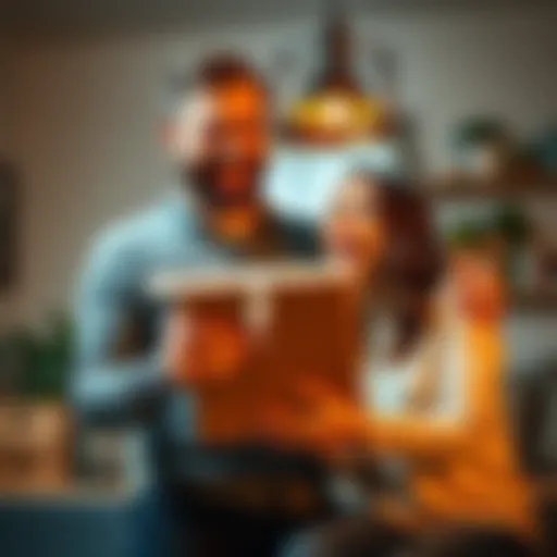 Hilarious Package Mix-Up A husband laughs as his wife holds a package, mistakenly thinking it contains razors, while surrounded by confusion in their home.