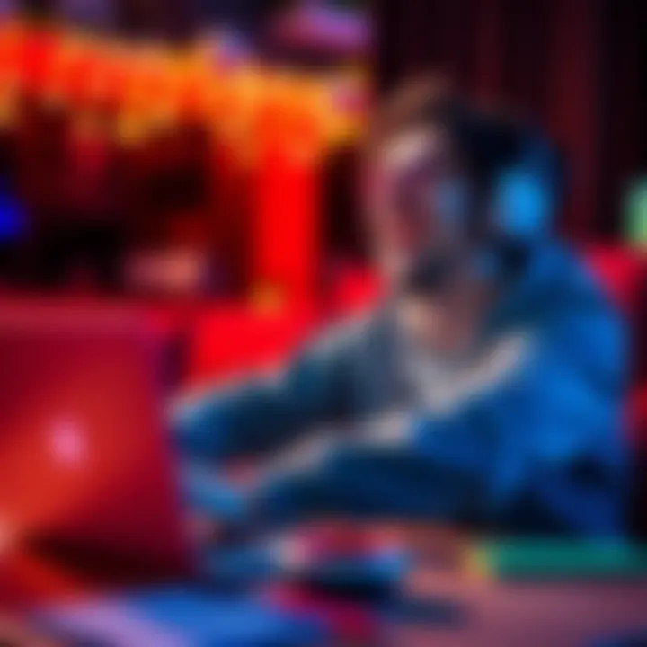 A gamer laughing with joy while watching a randomizer video on a laptop