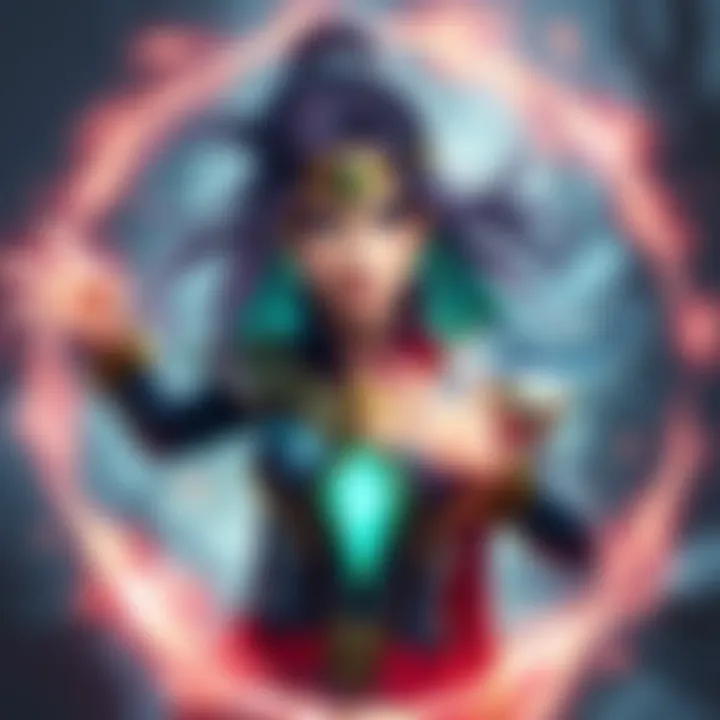 Hildryn showcasing her powers with a glowing aura, surrounded by energy effects