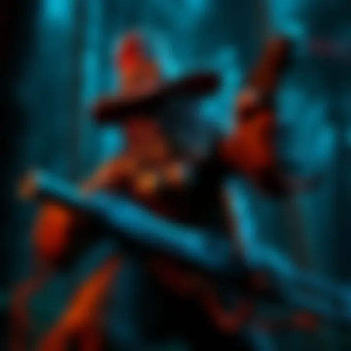 A player controlling the Hillbilly character, hunting down opponents in a dark forest setting, highlighting the tension of the chase.