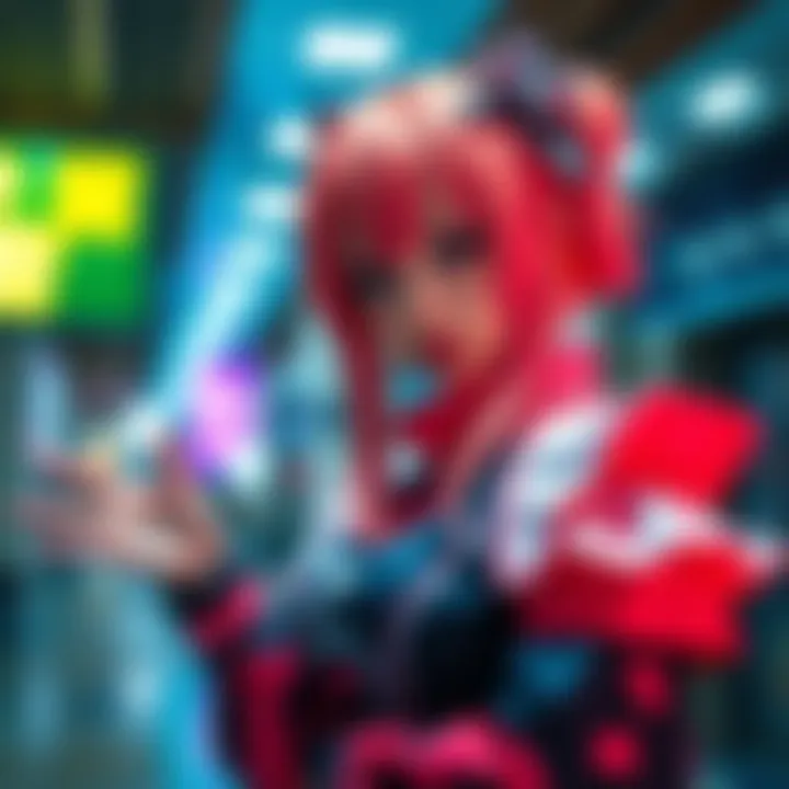 A person dressed as Hinako in a detailed costume, showcasing vibrant colors and accessories, posing confidently.