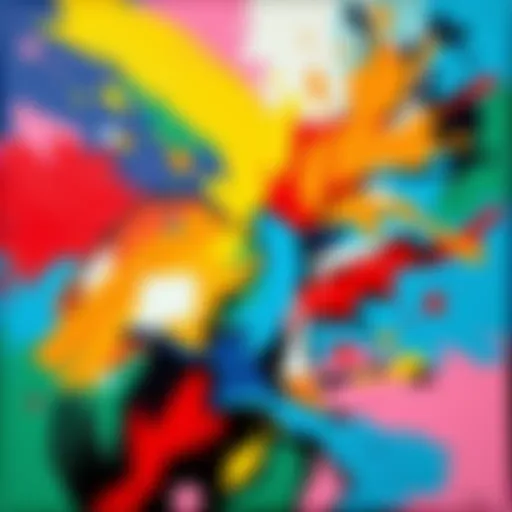 A colorful abstract painting by Hipp showcasing bold strokes and unique shapes, representing the diverse opinions on art value.