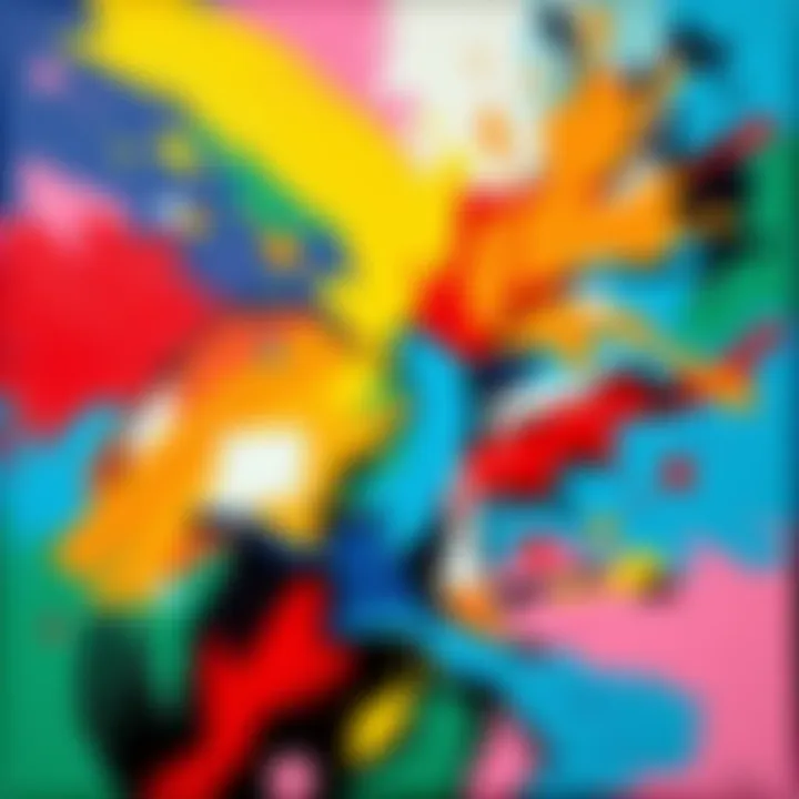 A colorful abstract painting by Hipp showcasing bold strokes and unique shapes, representing the diverse opinions on art value.