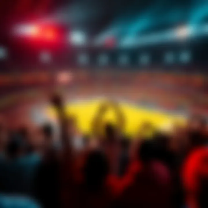 A dramatic moment from a pivotal sports match with fans cheering wildly in the stands