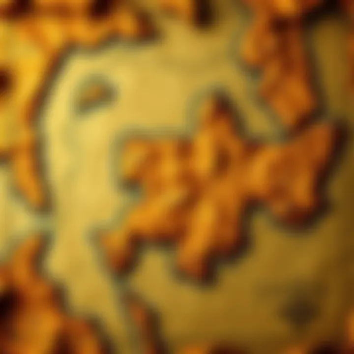 An old map showing the region of Caelid with marked historical landmarks and changes over time