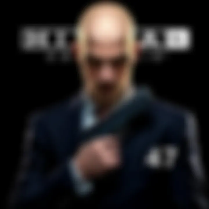 Hitman Codename 47 game cover featuring a bald assassin in a suit with a gun, set against a dark background.