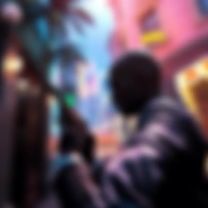 A scene showing intense gameplay in Hitman Blood Money with a character stealthily navigating through a vibrant environment, preparing for an assassination.