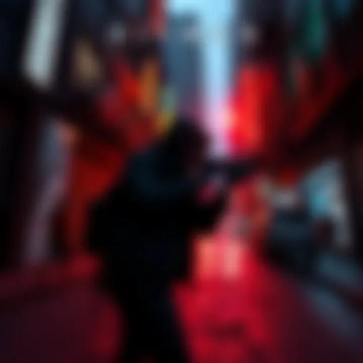 A player character engaged in a stealthy mission in a detailed urban environment, showcasing elements of strategy and realism in gameplay.