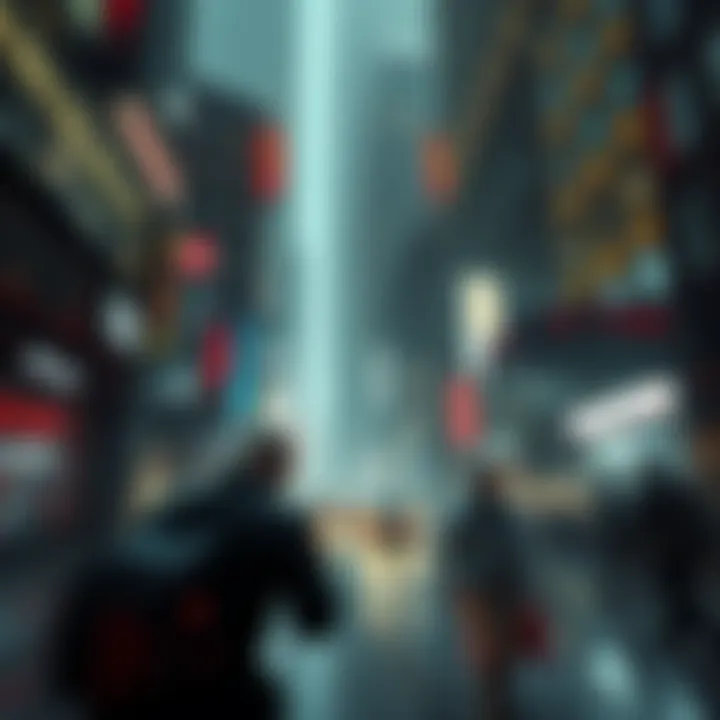 A character stealthily navigating a modern urban environment with elements of chaos around them, showcasing the evolving gameplay of the Hitman series.