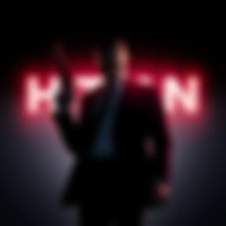 A silhouette of a man in a suit holding a pistol, hinting at the return of the Hitman series.