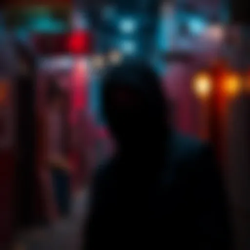 A masked individual standing in a dark alley, representing the hitman community with an unreadable expression.