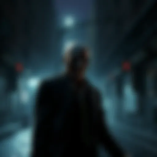 A scene showing a zombie in a dark urban setting with a mission objective in the background.