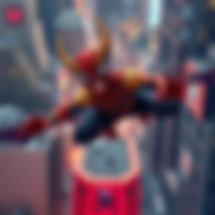 Hobgoblin flying on his glider with a menacing grin, showcasing his unique design in a vibrant city background.