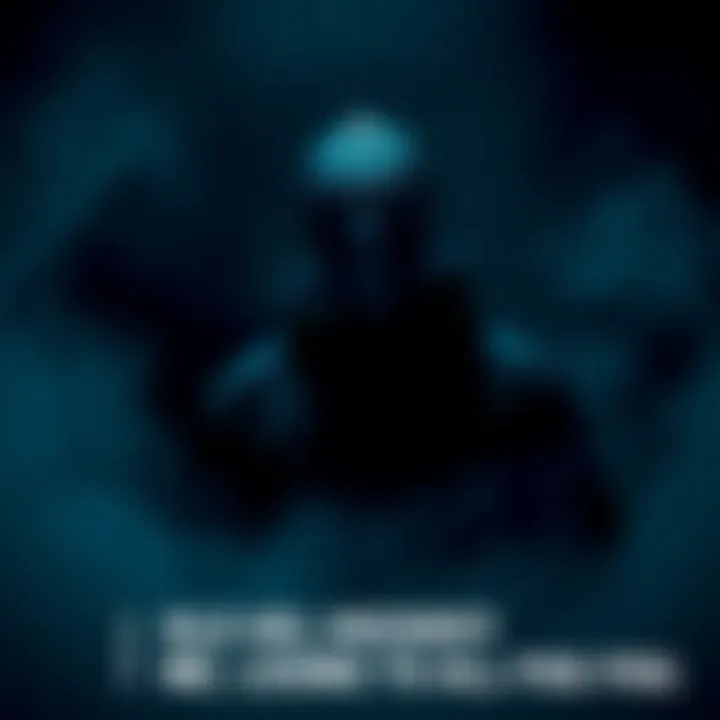 A shadowy figure wearing a hockey mask stands in a thick fog, creating an eerie scene in the dark.
