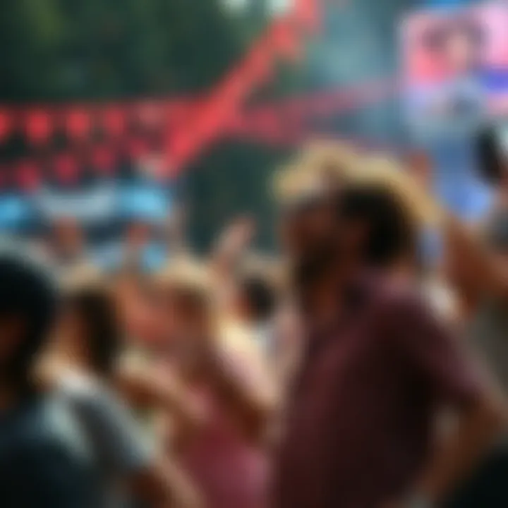 A lively scene of people participating in hog fling diff with music playing in the background, showcasing a joyful atmosphere and celebration of effort.